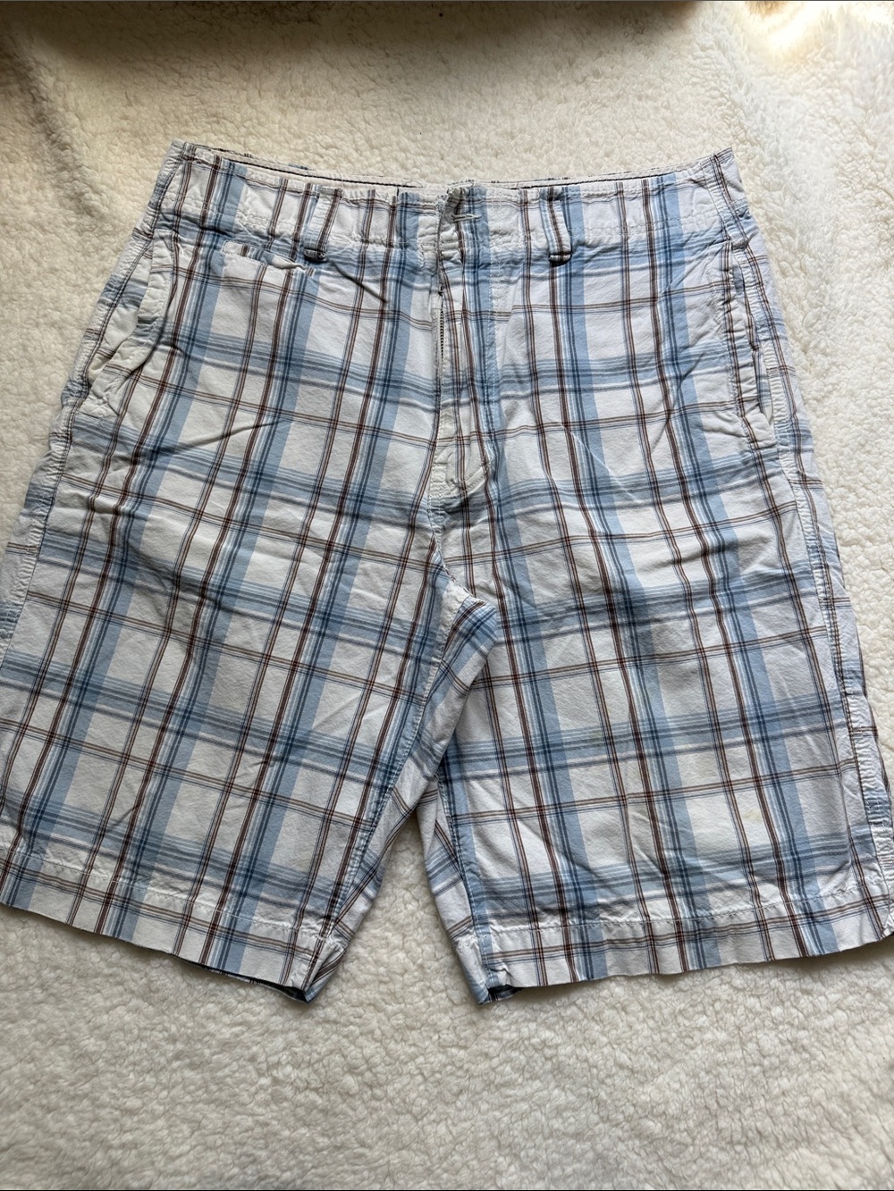 American Eagle Outfitters Plaid Shorts in Light Blue and Brown